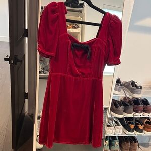 Wayf Red Mini Dress with Black Bow